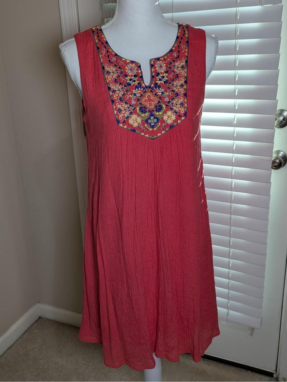 Women's Luxology Burnt Orange Sleeveless Embroidered Boho Dress Size 6
